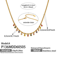 Color Cubic Zirconia Beaded Fringe Necklace