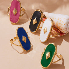 18K Gold-Plated Geometric Enamel Open Ring