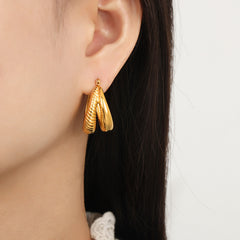 Ridged U-Shaped Statement Hoop Earrings