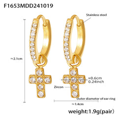Cubic Zirconia Motif Drop Hoop Earrings