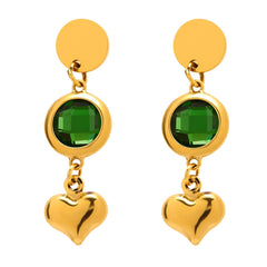 Gold-Tone Glass and Heart Drop Earrings