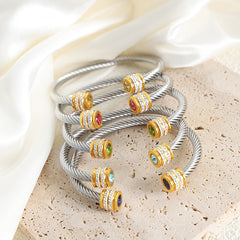 Colored Cubic Zirconia Cable Cuff Bracelet