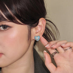 Camille Dainty Turquoise Pavé Heart Stud Earrings