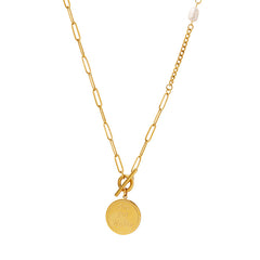 Gold-Tone Pearl-Accent Coin Long Necklace