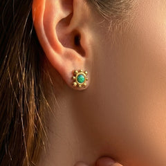 Green Stone Sunburst Stud Earrings