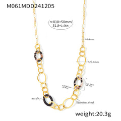 Long Leopard-Pattern Geometric Chain Necklace