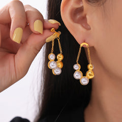 18K Gold-Plated Pearl-Look Bead Hoop Earrings