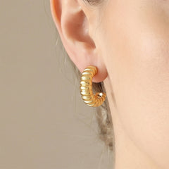 18K Gold-Plated Ridged Hoop Earrings