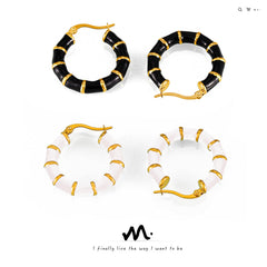 Enamel Bamboo-Style Hoop Earrings