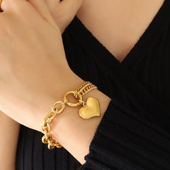 18K Gold-Plated & Silver-Tone Heart Link Bracelet