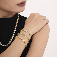18K Gold-Plated Square Cubic Zirconia Station Bracelet