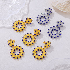 Textured Circular Stone-Accent Drop Earrings