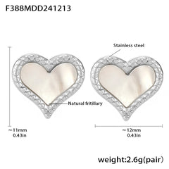 Mother-of-Pearl Heart Necklace and Stud Earrings