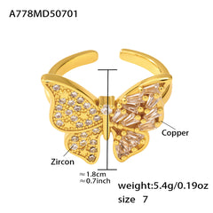 18K Gold-Plated Cubic Zirconia Butterfly Open Ring
