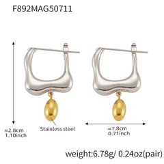Two-Tone Geometric Pearl-Look Drop Earrings