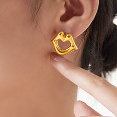 18K Gold-Plated Lips Heart-Outline Stud Earrings