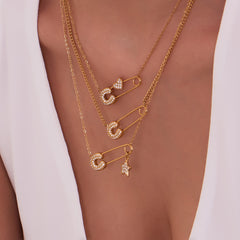 18K Gold-Plated Cubic Zirconia Safety Pin Necklace