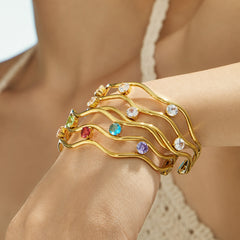 18K Gold-Plated Triple-Line Cubic Zirconia Cuff