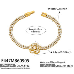 Cubic Zirconia Flower and Oval Link Chain Bracelet