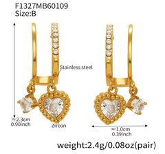 18K Gold-Plated Starburst and Heart Drop Hoop Earrings