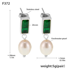 Green or Black Cubic Zirconia Freshwater Pearl Drop Earrings