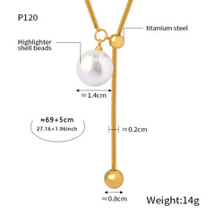 Shell Pearl-Look Bead Y-Pendant Necklace