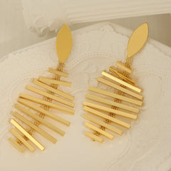 18K Gold-Plated Fishbone Dangle Earrings