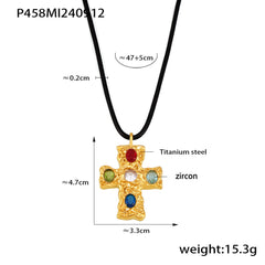 18K Gold-Plated Cross Pendant Cord Necklace