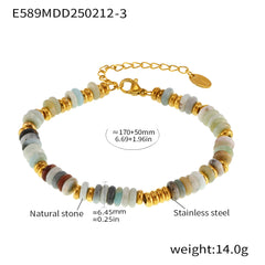 18K Gold-Plated Natural Stone Disc Bead Bracelet