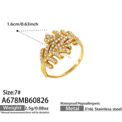 18K Gold-Plated Cubic Zirconia Leaf Ring Designs