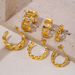 18K Gold-Plated Sculptural Link Hoop Earrings