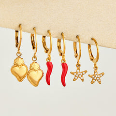 Gold-Tone Pepper, Starfish & Heart Charm Earrings