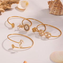 Cubic Zirconia Ocean or Heart Detail Cuff Bracelet