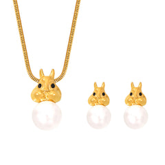 Squirrel Pearl-Look Pendant Necklace & Earrings