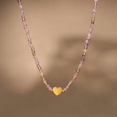 Natural Stone Heart or Shell Pearl-Look Beaded Necklace