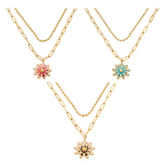 Layered Enamel Daisy Pendant Necklace