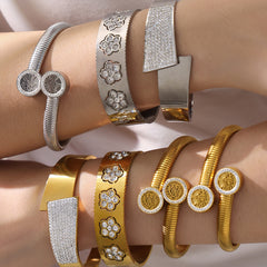 Floral & Cubic Zirconia Open Cuff Bracelets
