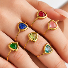 18K Gold-Plated Triangle Glass Accent Open Ring