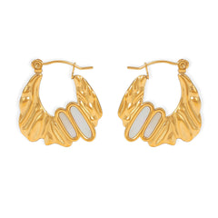 Sculptural Shell Texture Stainless Steel Hoops