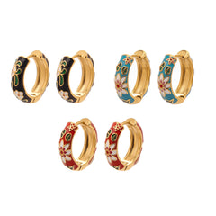 18K Gold-Plated Floral Enamel Hoop Earrings