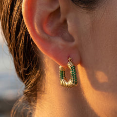 18K Gold-Plated Geometric Cubic Zirconia Hoop Earrings