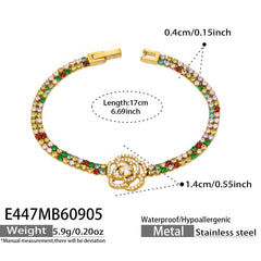 Cubic Zirconia Flower and Oval Link Chain Bracelet