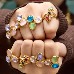 Colorful Glass Stone Cluster Ring