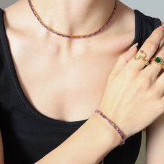 Colorful Cubic Zirconia Station Necklace & Bracelet
