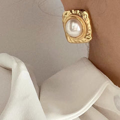 Marielle Vintage-Inspired Pearl Square Stud Earrings
