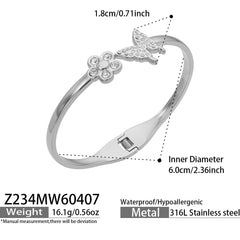 Cubic Zirconia Flower and Butterfly Cuff Bracelet