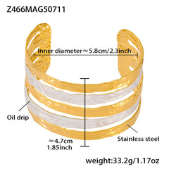 18K Gold-Plated Enamel Stripe Open Cuff Bracelet