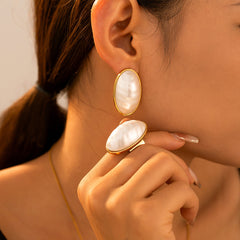 18K Gold-Plated Oval Mother-of-Pearl Jewelry