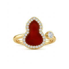Nadine Dainty Red Agate Pavé Gourd Adjustable Ring