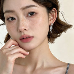 Nicolette Vintage-Inspired Pearl Pavé Leaf Drop Earrings